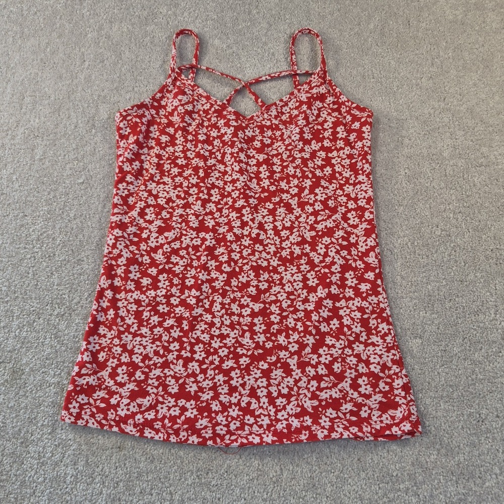 Women's Rue21 Red White Ditsy FLoral Cami Tank top Criss Cross Detail Medium Y2K